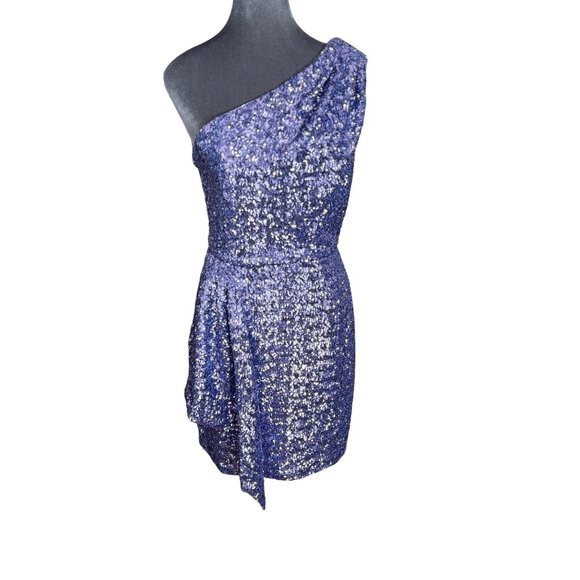 Shoshanna One-Shoulder Purple Sequin Mini Dress Size 4 - Picture 2 of 7
